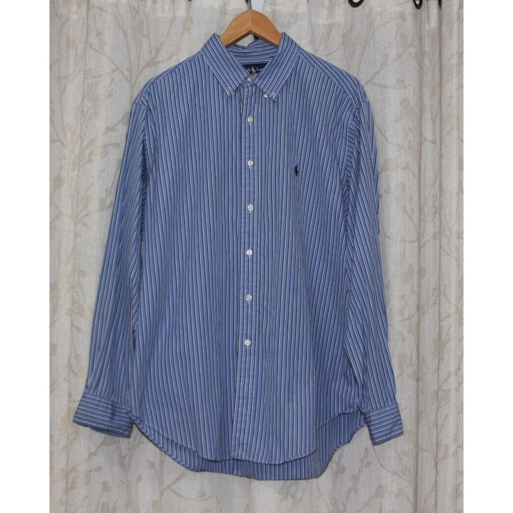 Ralph Lauren Classic Fit Men's 17 Blue Stripe Long Sleeve Button Down‎ Shirt